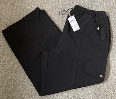 NEW Next Ladies Black Parachute Soft Shell Pull On Cargo Trousers Size L Long