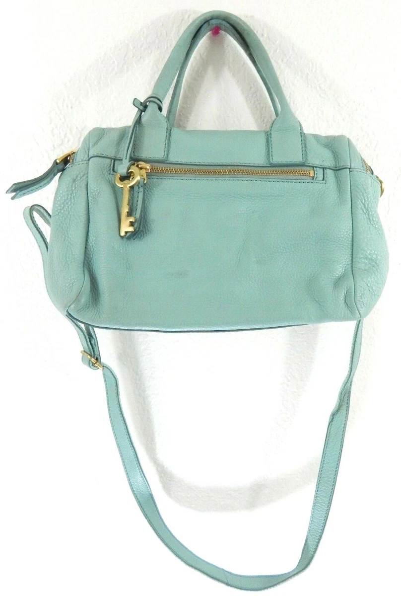 Fossil Erin Satchel Crossbody Purse Blue Pebbled Leather Handbag