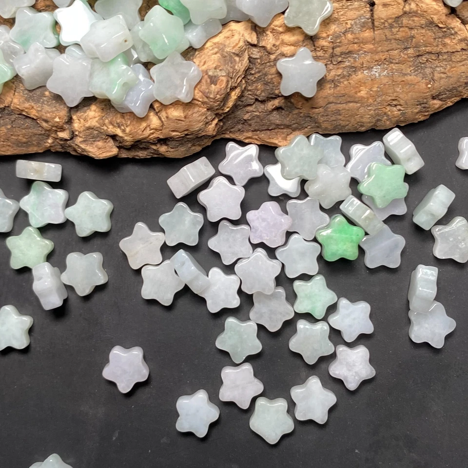 Star Natural Grade A Green Jade ICE Burma Jadeite Beads DIY earrings  - Изображение 3 из 4