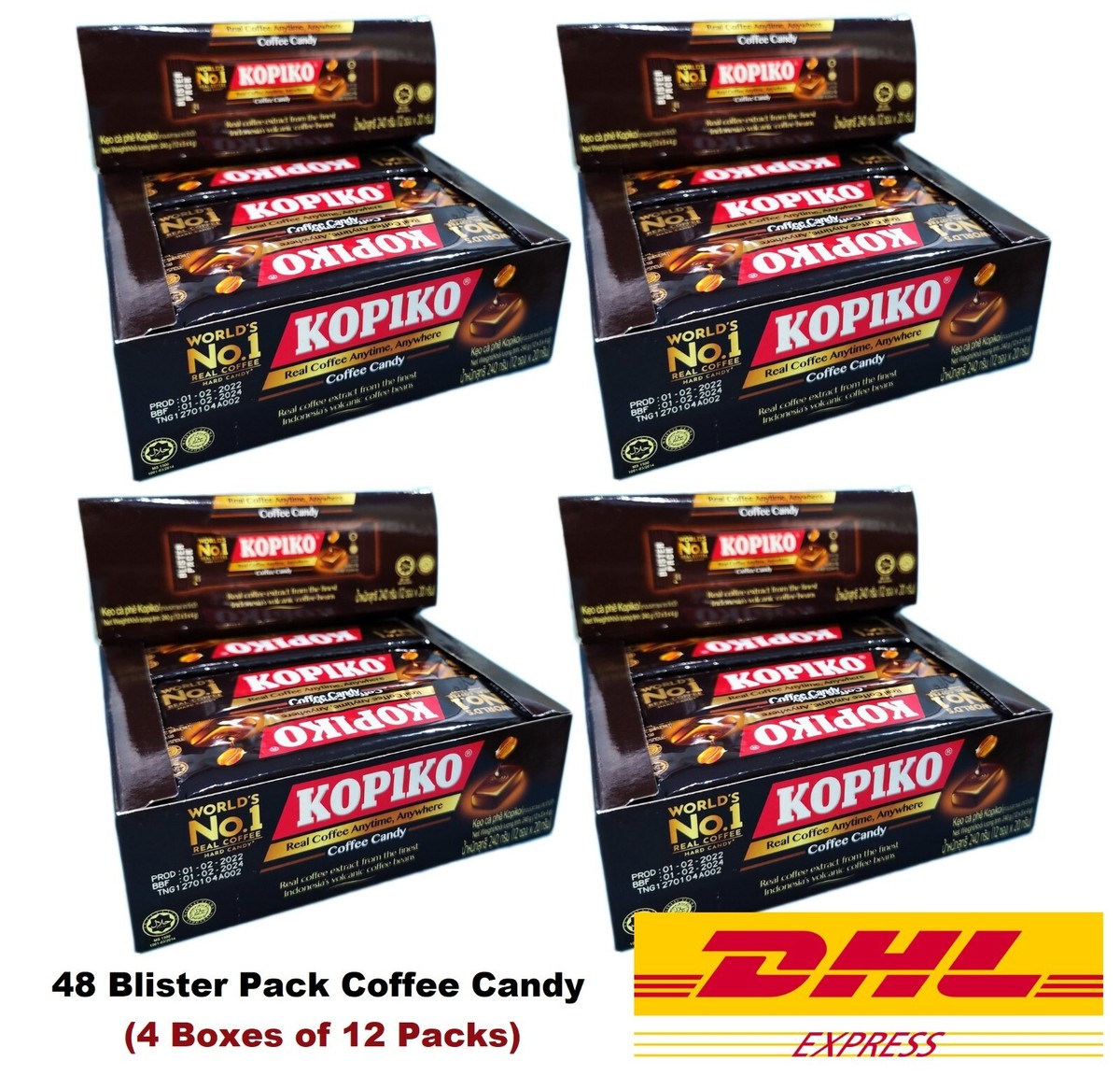 Kokoページ 48 x Kopiko Coffee Candy Blister Pack Original Hard Candy (Set of