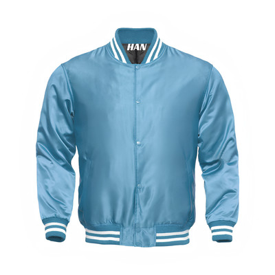 Baseball Jacket Letterman Jacket Sky Blue Satin Varsity Jacket Men M
