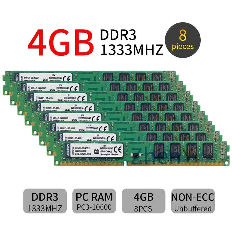 32GB 16GB 8GB 4GB PC3-10600 DDR3 KVR1333D3N9/4G Desktop RAM For Kingston Lot - Image 2 of 4