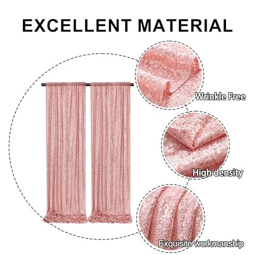 Pailletten Hintergrund Vorhang für Party, dick 12 Fuß x 2 Fuß x 10 Fuß (6er-Pack) Roségold - Bild 4 von 7