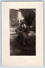 RPPC Photo Postcard Man With Gibson Mandolin c1910's Unposted Antique