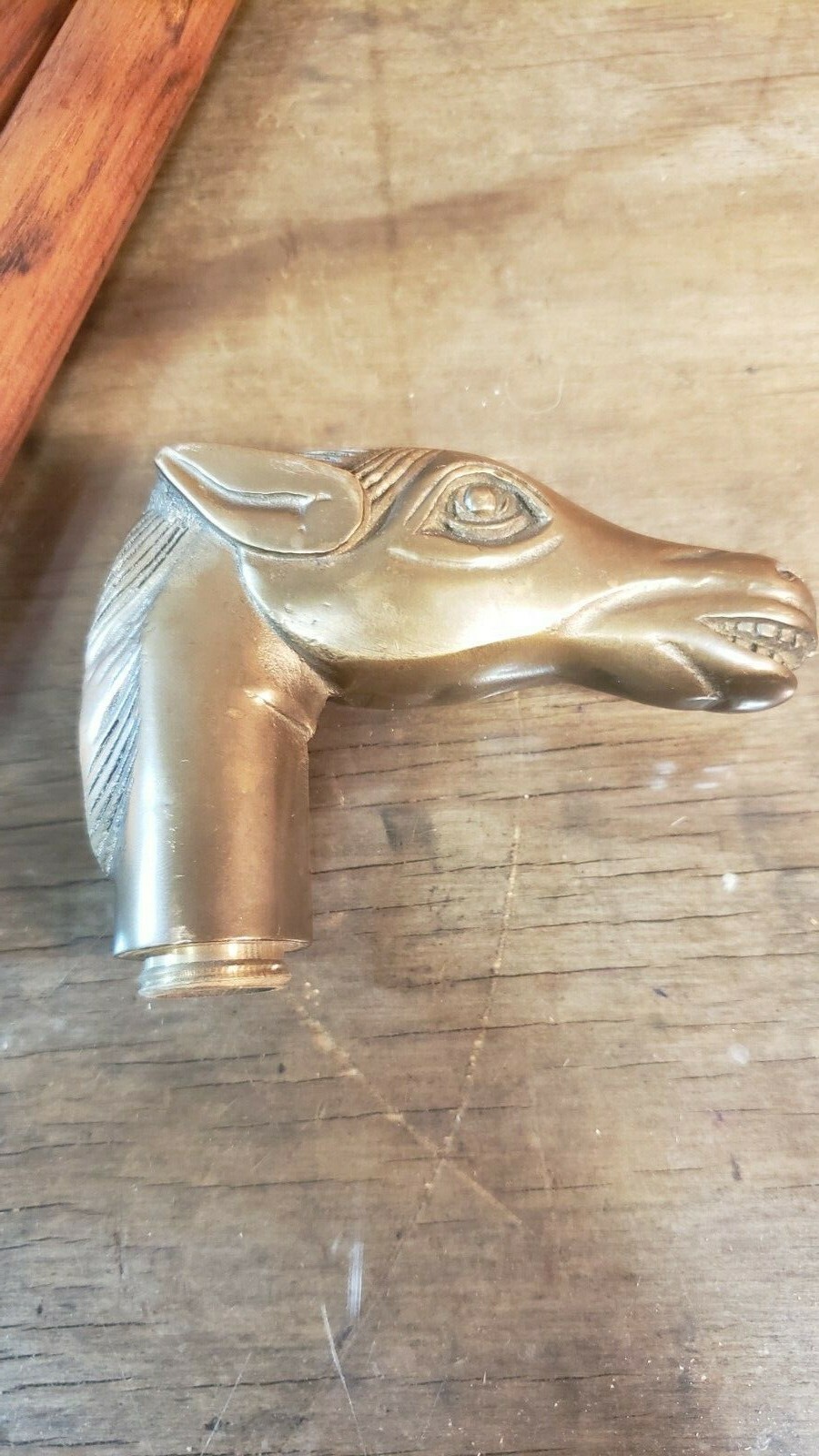 VINTAGE BRASS HORSES HEAD HANDLE WALKING STICK (35"… Gem