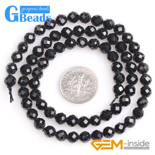 Cuentas redondas facetadas de turmalina negra de piedras preciosas naturales para hacer joyas de 15" - Imagen 3 de 23