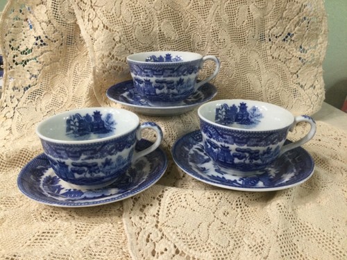 Vtg Blue Willow Occupied Japan Coffee Cup & Saucer ~ 7 piece Lot ~ Tea Cups - Picture 4 of 5