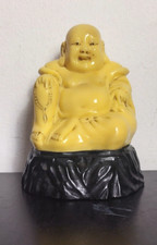 Vintage Chinese Hand Carved Resin Seated Happy, Laughing BUDDHA Figurine 5.5"
