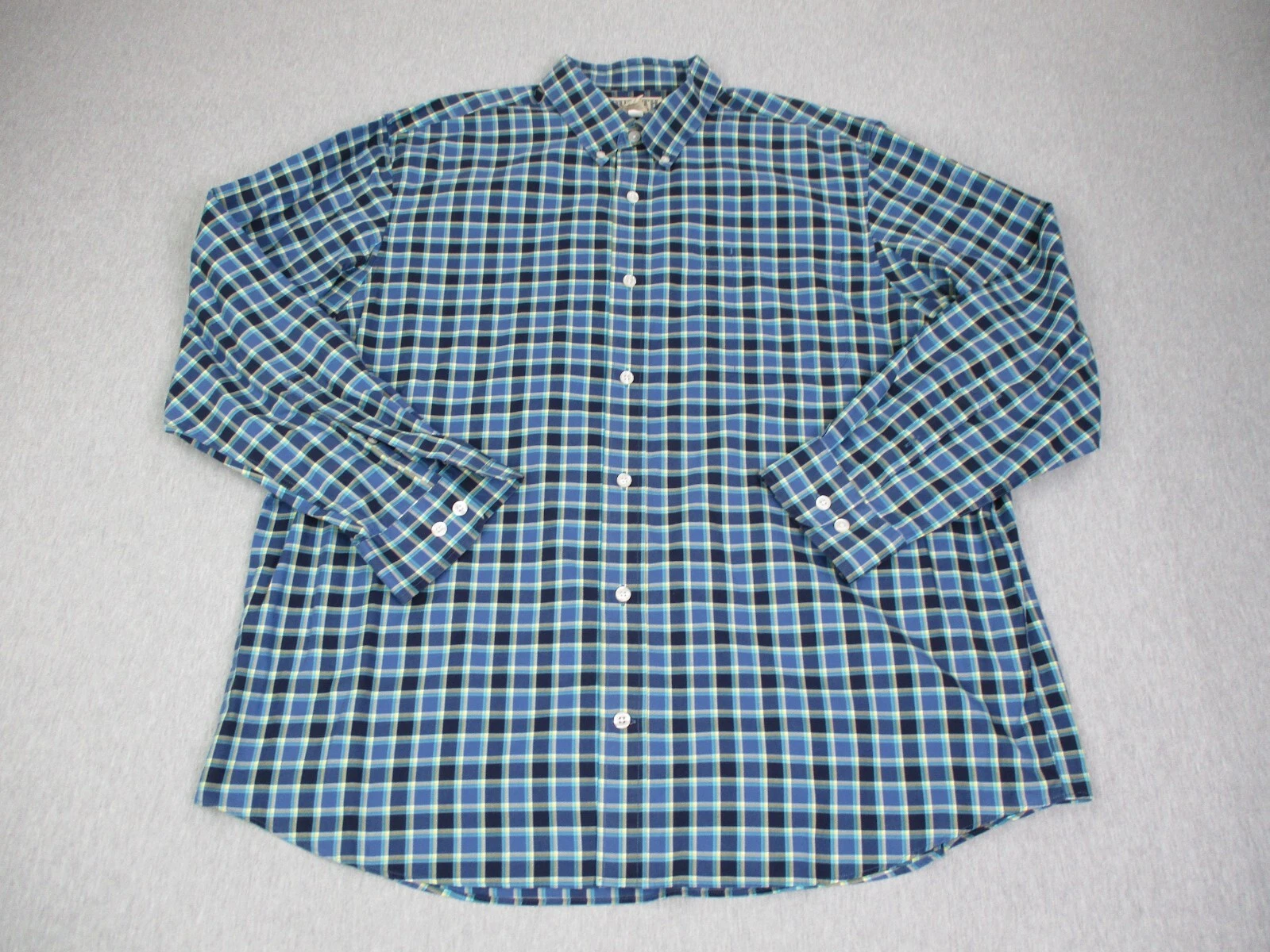 Duluth Trading Co Shirt Men's Extra Large Blue Chest Pocket Check Plaid Cotton