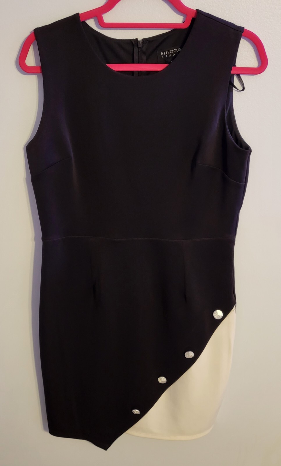 Enfocus Studio Womens Black And White Sleeveless Dress Size 12 Button Accents