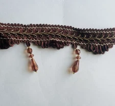Tassel Beaded Fringe Braided Trim Ball Bead Brown Wholesale 25 Yards 2.5 Inch
