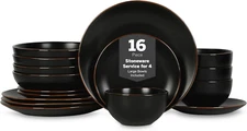 Brasa Modern Stoneware 16 Piece Dinnerware Sets, Plates and Bowls Sets, Dish Set