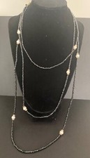 Black Spinel Gemstone  Cultured Pearl Necklace, 72", New in Box
