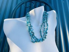 Faux Turquoise 3 Row Beaded Choker Short Fashion Necklace
