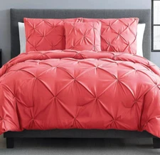Queen Size Duvet 3 Piece SET VCNY Home Carmen PinTuck Ruched Microfiber Coral