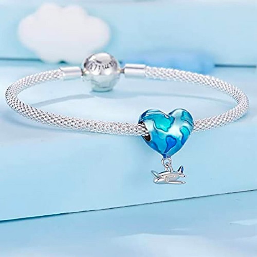 Sterling Silver 925 Charm Love Plane World Travel Bead - Friend Family Daughter - Picture 3 of 16