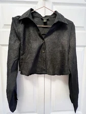 House Of Harlow 1960 Revolve Black Textured Crop Button Up Top Size S