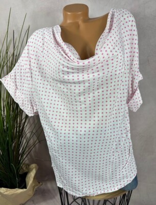 airy summer shirt blouse waterfall neck polka dot Italy W pink 40 42 44