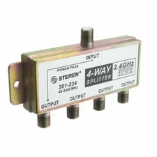 Steren 4-Way 2.4GHz 90dB Power Passing DC Coaxial Splitter 201-234