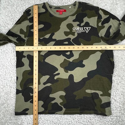 Guess Denim Los Angeles Green Camo Long Sleeve T-shirt Unisex Mens