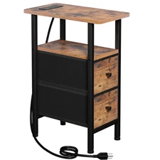 Narrow End Table Living Room with Charging Station, Skinny Side Table with Fa...