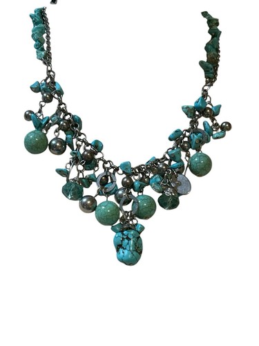 Vintage Estate Raw Turquoise Chunky Necklace Dangle Stones Chips Balls 18” + Ext - Picture 2 of 3