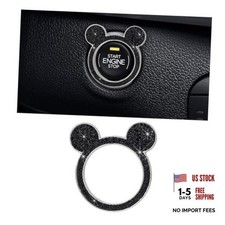 Augeny Bling Car Engine Start Button Cover, Rhinestone Key Ignition 1PC Black