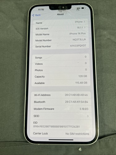 Apple iPhone 14 Plus - 128GB - Unlocked (Read Description) For Repair Free Ship - Picture 5 of 15