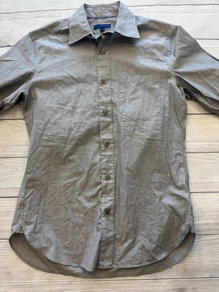 Martin Osa Shirt Mens Small Gray Button Up Long Sleeve Casual Classic Cotton - Image 3 of 4