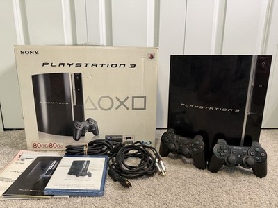Sony PlayStation 3 PS3 CECHK01 80GB Black Console w/ Box 2x Controller CIB!!