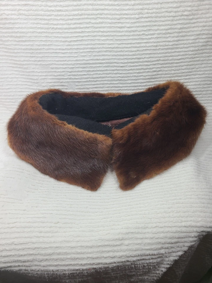 Abrigo Suéter de Colección Años 60 Marrón Cuello de Piel de Visón Coser Cuero Genuino Pinup Sable? Foto 2 de 4