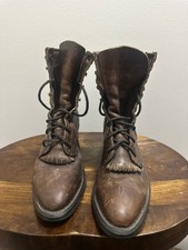 Justin Vintage Brown Pebble Leather Lace-Up Roper Boots with Kiltie B3