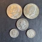 Lot (2) JFK Half Dollars 1965 & 1967, (1) 1935 quarter, (2) dimes 1943, 1959-Can