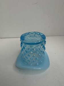 FENTON Aqua  BLUE OPALESCENT GLASS HOBNAIL "TOP HAT" VINTAGE TOOTHPICK HOLDER