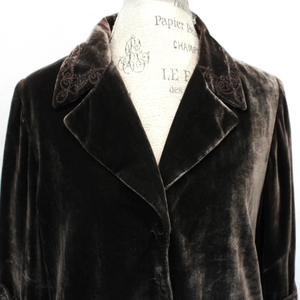 Blazer Chaqueta Elie Tahari Terciopelo Rayón Marrón Oscuro Bolsillos Almohadillas para los Hombros Grandes Foto 3 de 4