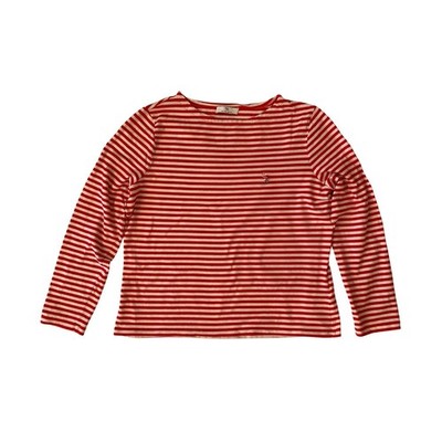 Peter Hahn Red White Striped Long Sleeve Top Flamingo Embroidery Boatneck EU 44