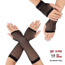 Mikovivi 2 Pairs Fishnet Gloves Fingerless for Women, Long  Short Mesh Black