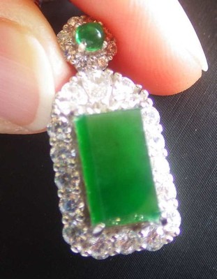 Video Certified Green Silver 925 A JADE Jadeite pendant Rectangle 126137 TS