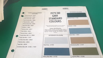 1979 1980 HOLDEN STANDARD COLOURS Original Dulux  PAINT CHIP Sheet 