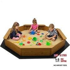 Octagonal Wooden Sandbox for Kids - Large - Brown - 68"x68"x8.4"
