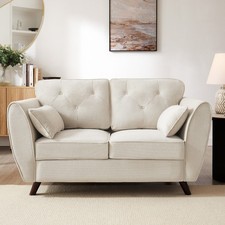 2 Seater Cream Linen Fabric Sofa Upholstered Elegant Couch Comfy Solid Sofa