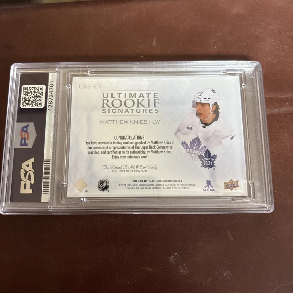 2023-24 Ultimate Hockey Matthew Knies Ultimate Rookie Signatures URS-KN Leafs - Image 2 of 4