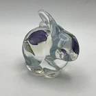 Fenton Glass Handpainted Opalescent Bunny Rabbit With Purple Flowers ~ Signed