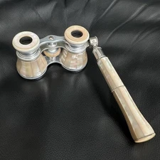 Antique Lemaire  Mother of Pearl  Opera Glasses With Detachable Handle Bee Mark