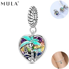 Original 925 Sterling Silver Sunset Coastline Ornament Charm For Women Bracelet