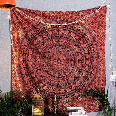 Mandala Orange Wandteppich Indische Wandtuch Tapestry Wandbehang Boho Wandtep...