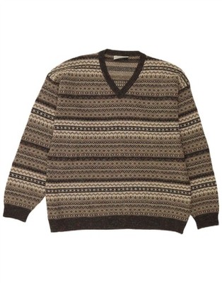 Enzo Goti Herren V-Neck Pullover Sweater Medium Grey Fair Isle Polyacryl DR09
