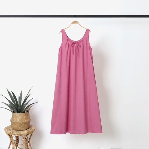Women Sleeveless Vest Tank Long Dress Ladies Summer Solid Cotton Maxi Gown - Picture 21 of 27