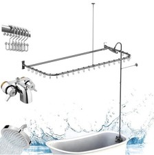 Clawfoot Tub Shower Kit, Add On Shower Units With Bathcock Diverter Faucet an...