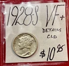 1928-S Mercury Silver Dime (VF+) Very Fine+! “Details Cld.” ENN Coins